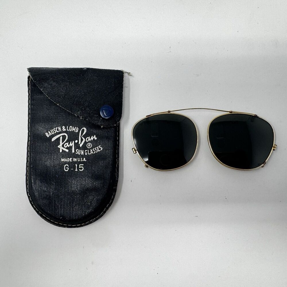 Vintage Bausch & Lomb Ray-Ban G-15 46mm Clip-On Sunglasses Gold w/ Case USA